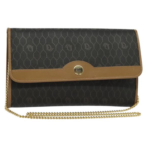 DIOR Honeycomb Canvas Chain Shoulder Bag Pvc Black Gold - Picture 1 of 12